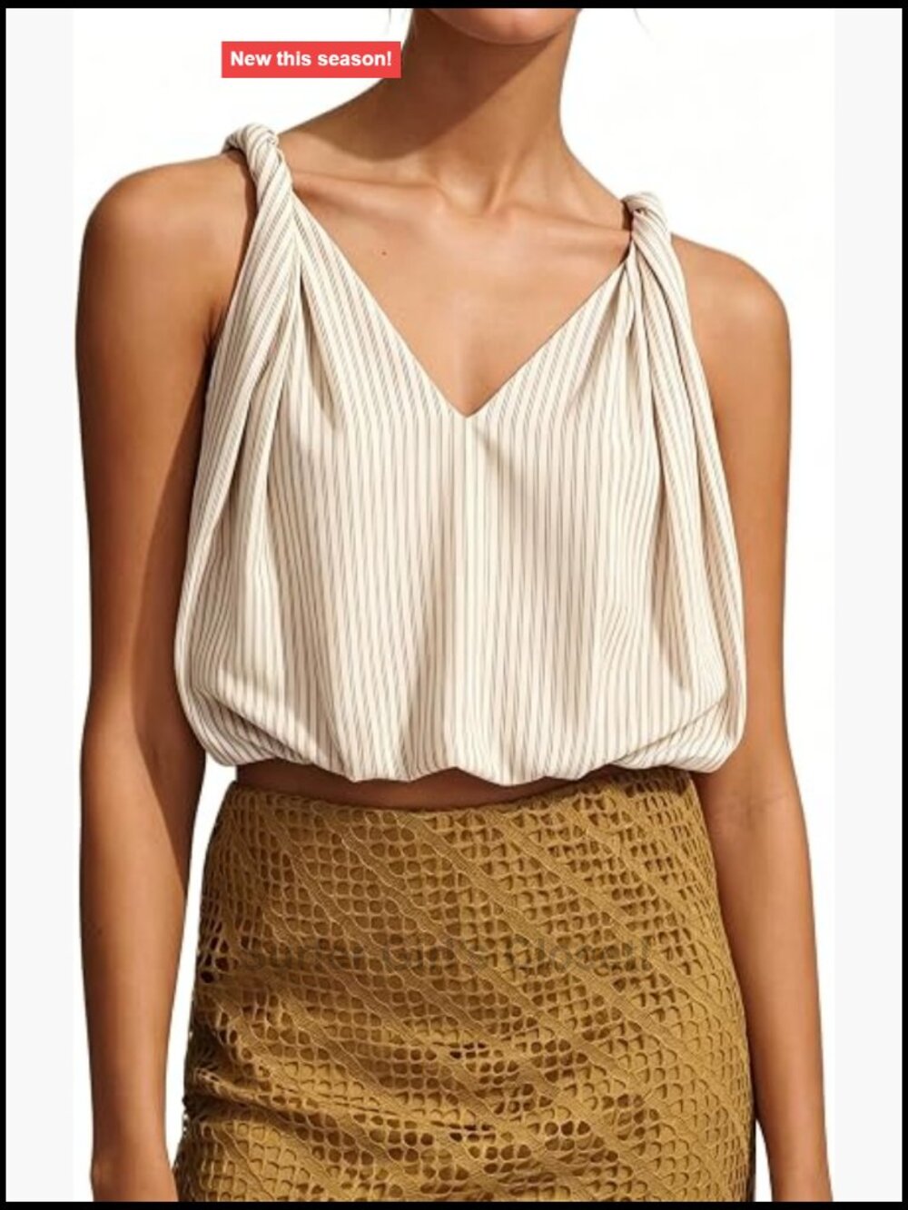 Sleeveless V Neck Striped Crop Tank Top Balloon Hem Twist Strap Cami Summer